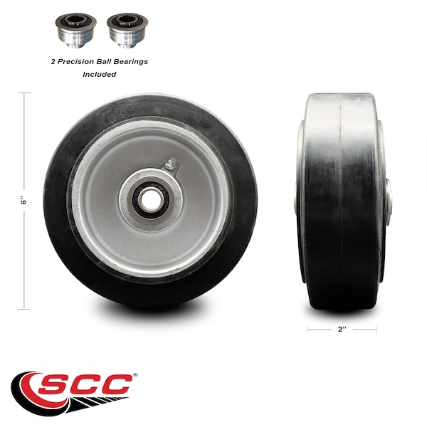 Service Caster SCC - 6" Rubber on Aluminum Wheel Only w/Ball Bearing-1/2" Bore-550 lbs Capacity SCC-RAB620 - main